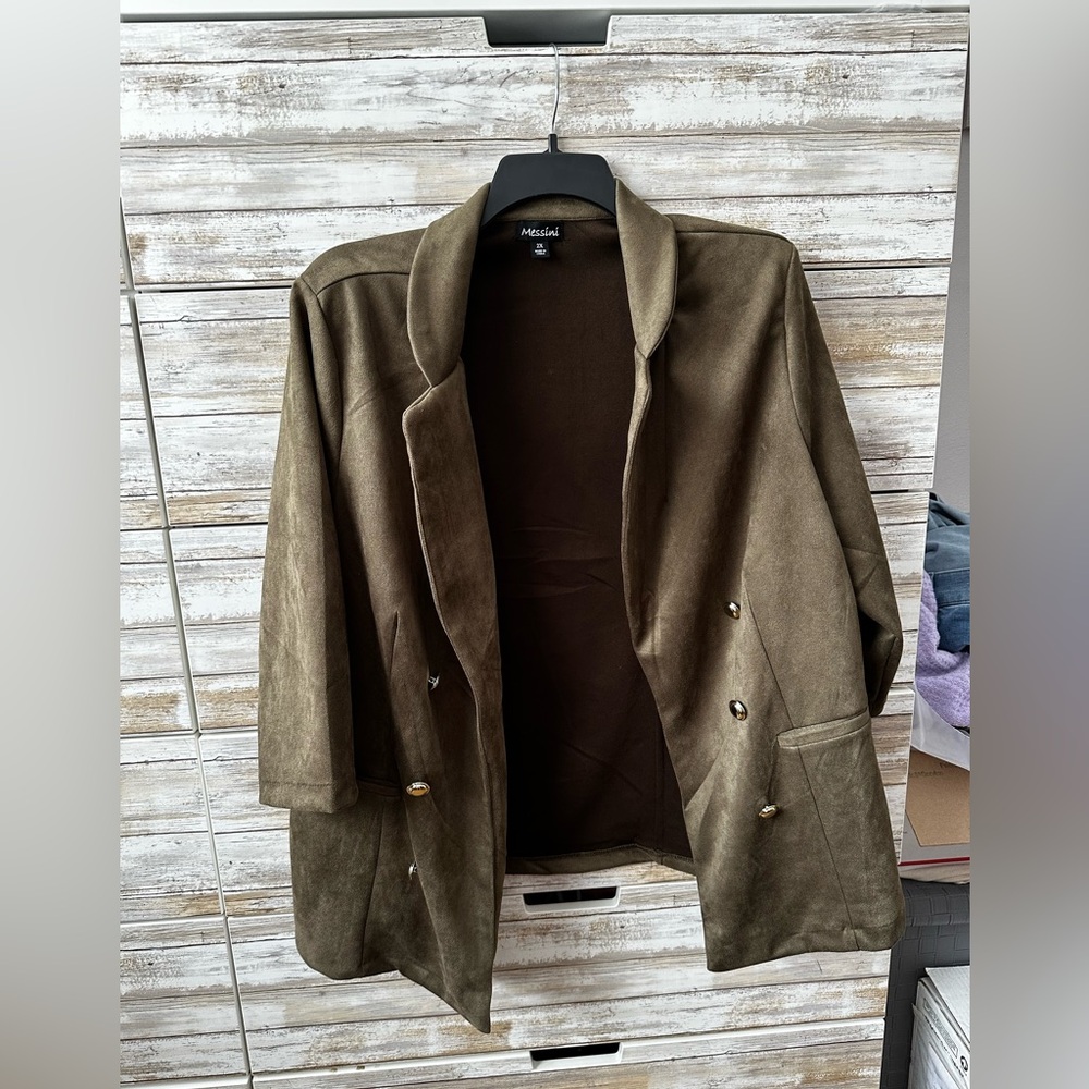 🫒 Messini Olive Green Faux Suede Blazer Jacket NWT Size 2X
